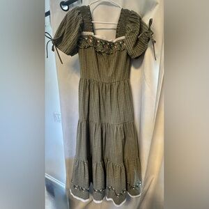 JessaKae SAMPLE Olive Checkered Midi Dress with Floral Accents